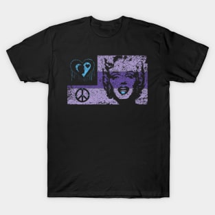 Love Peace Marilyn Flag Dark Distressed Purple Version T-Shirt